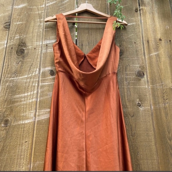 Copper Satin Cowl Back Midi Slip Dress 🌿 - Picture 13 of 14